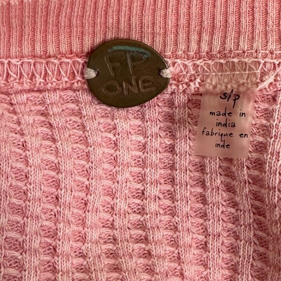 Free People One Hayden Thermal Waffle Knit Top Pink - Picture 5 of 12